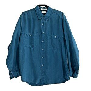 EUROPEAN CONCEPTS Men Silk Top Sz L Green Long Sleeve Button Front Luxury 8-15